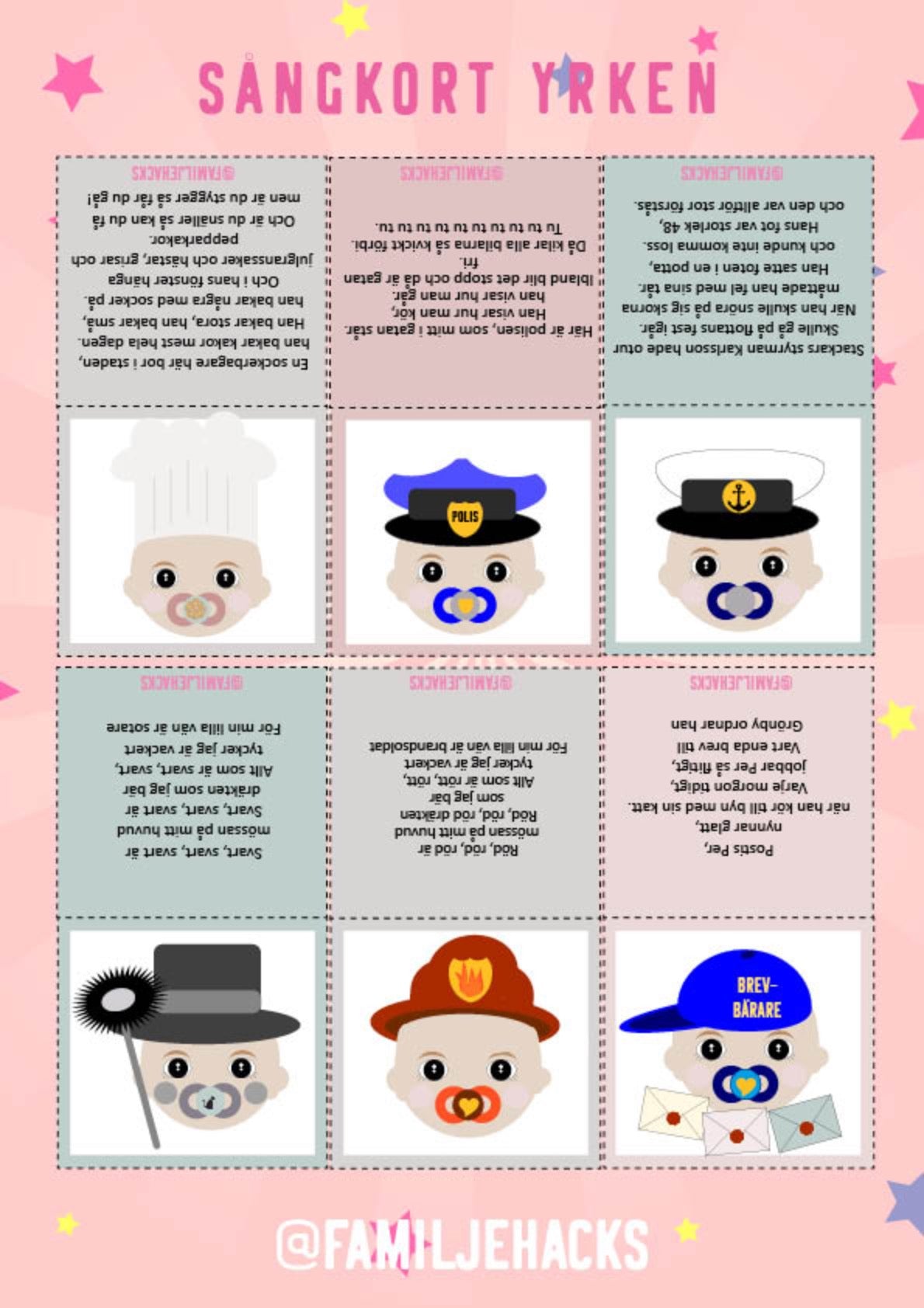 Sångkort med tema: Yrken