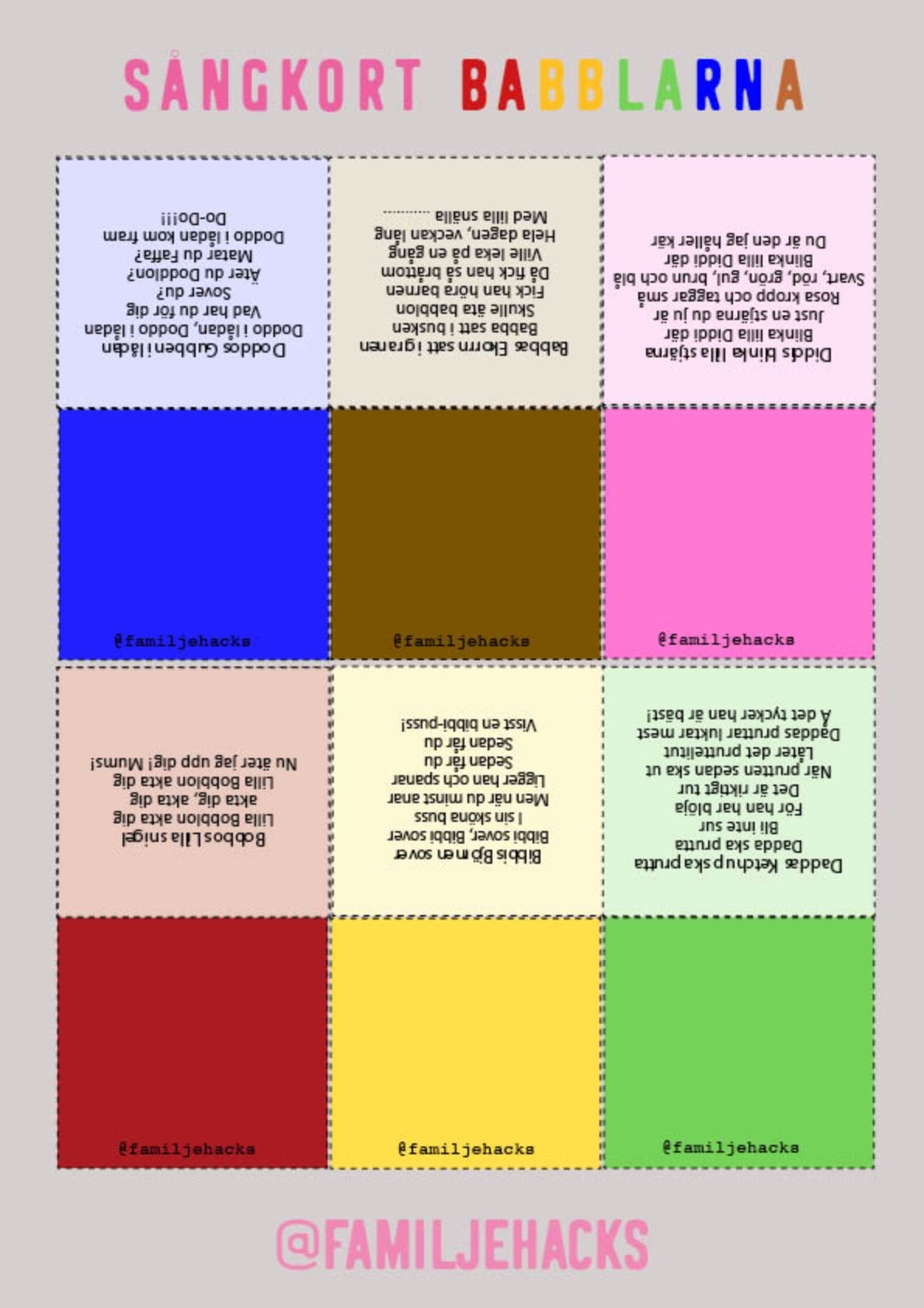 Sångkort med tema: Babblarna