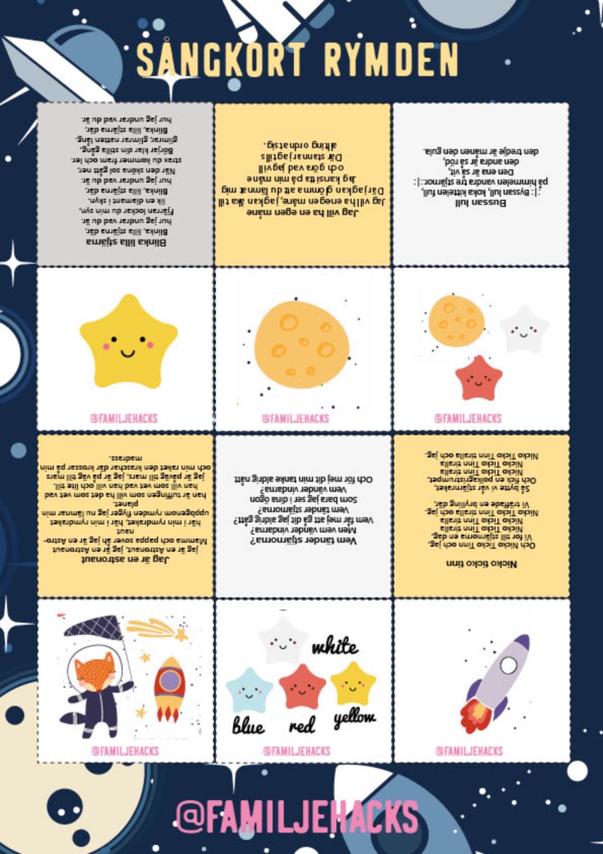 Sångkort med tema: Rymden