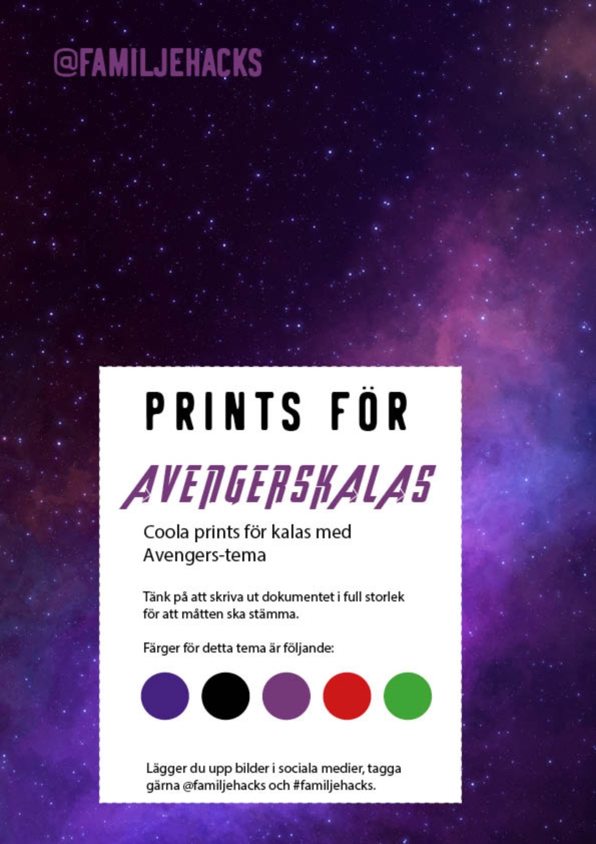 Prints för temakalas: Avengers (PDF-format)
