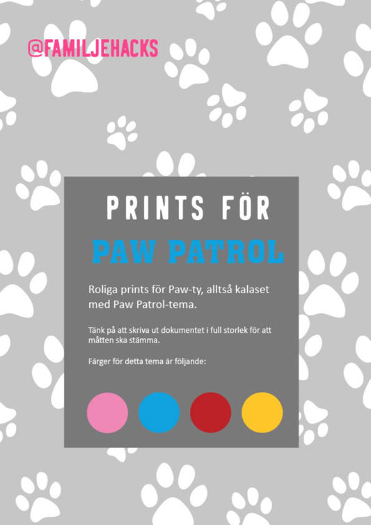 Prints för temakalas: Paw Patrol (PDF-format)